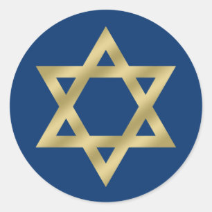 Gold Star of David Navy Blue Classic Round Sticker