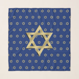 Gold Star of David Navy Blue Head Scarf