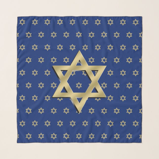 Gold Star of David Navy Blue Head Scarf (Front)
