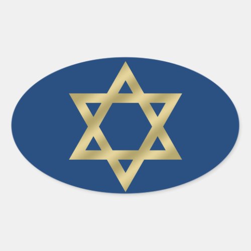 Gold Star of David Navy Blue Oval Sticker