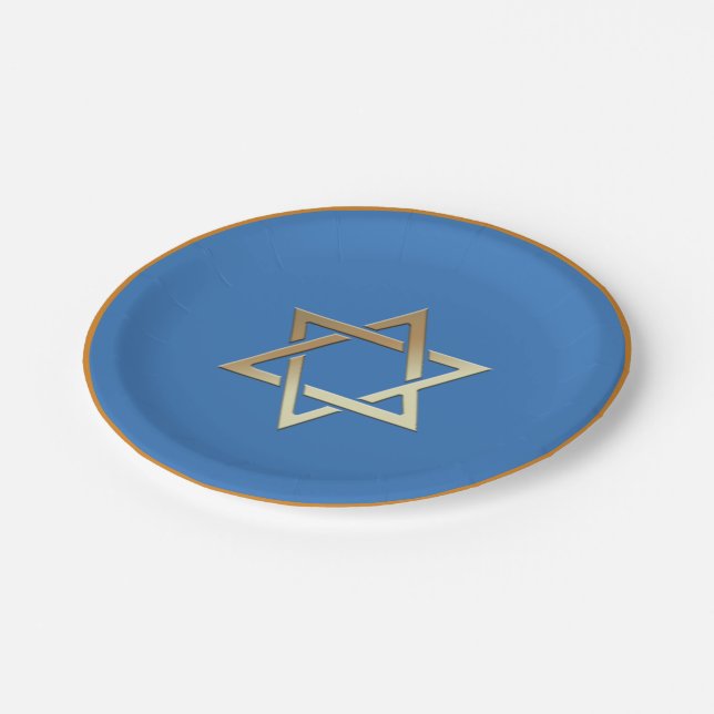 Gold Star of David Paper Plates (Angled)