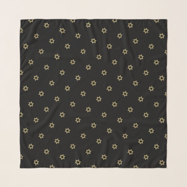 Gold Star of David Pattern Black Head Scarf (Front)
