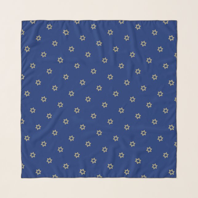 Gold Star of David Pattern Navy Blue Head Scarf (Front)
