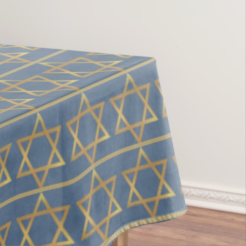 Gold Star of David Pattern on Blue Tablecloth