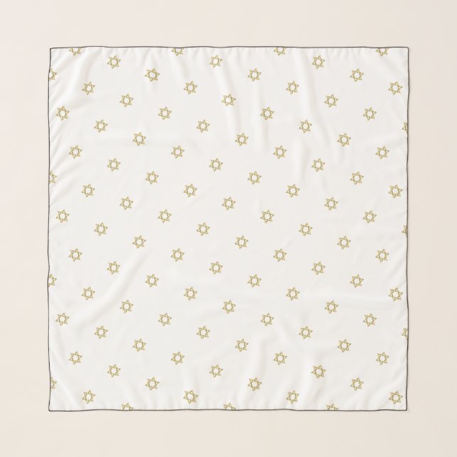 Gold Star of David Pattern White Head Scarf (Front)