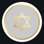 GOLD STAR OF DAVID spot circle gray Classic Round Sticker<br><div class="desc">*** NOTE - THE SHINY GOLD FOIL EFFECT IS A PRINTED PICTURE A cute little LOVE sticker that can be used for any occasion - wedding, baby shower, birth announcement, graduation, anniversary, handmade craft items or clothing for small business packaging etc... TIPS 1. To change the main color hit the...</div>
