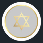 GOLD STAR OF DAVID spot circle gray Classic Round Sticker<br><div class="desc">*** NOTE - THE SHINY GOLD FOIL EFFECT IS A PRINTED PICTURE A cute little LOVE sticker that can be used for any occasion - wedding, baby shower, birth announcement, graduation, anniversary, handmade craft items or clothing for small business packaging etc... TIPS 1. To change the main color hit the...</div>