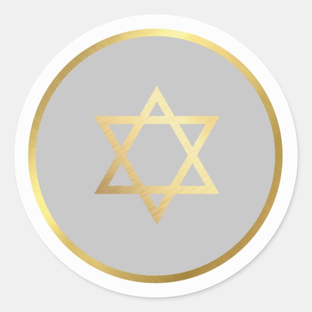 GOLD STAR OF DAVID spot circle gray Classic Round Sticker (Front)