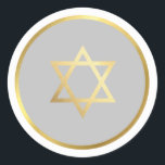 GOLD STAR OF DAVID spot circle gray Classic Round Sticker<br><div class="desc">*** NOTE - THE SHINY GOLD FOIL EFFECT IS A PRINTED PICTURE A cute little LOVE sticker that can be used for any occasion - wedding, baby shower, birth announcement, graduation, anniversary, handmade craft items or clothing for small business packaging etc... TIPS 1. To change the main color hit the...</div>