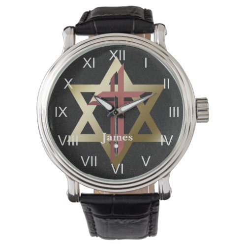 Gold Star of David With Brown Red Cross Watch