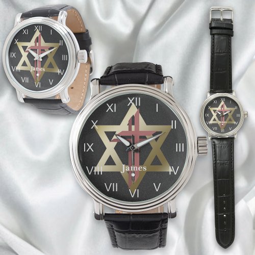 Gold Star of David With Brown Red Cross Watch