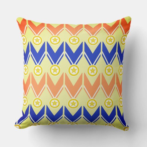 Gold Star of Orange and Blue Medal  Throw Pillow