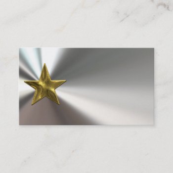 Gold Star On Silver Bent Metal Look Business Cards by mvdesigns at Zazzle