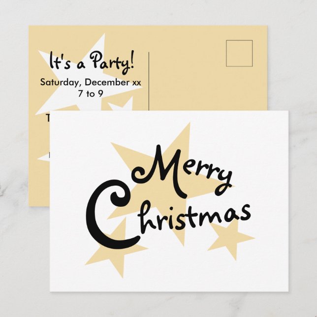 Gold Star on White Merry Christmas Invitation Postcard (Front/Back)