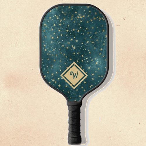 Gold Star Pattern with Gold Monogram Initial Pickleball Paddle