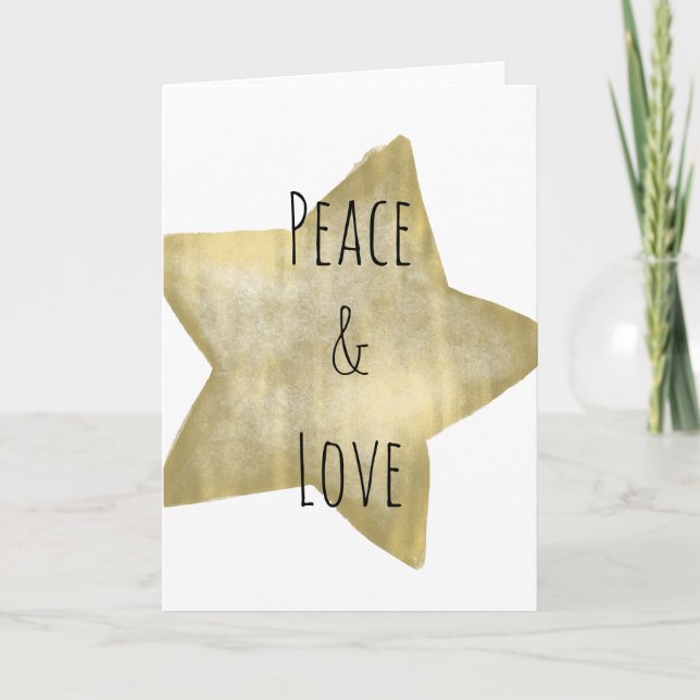 Gold Star Peace Love Holiday Card (Front)