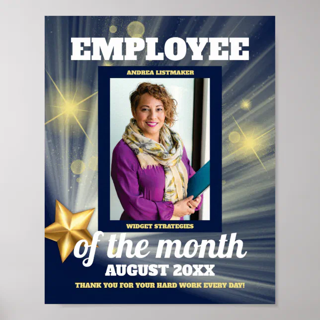 Gold star photo employee of the month display poster | Zazzle