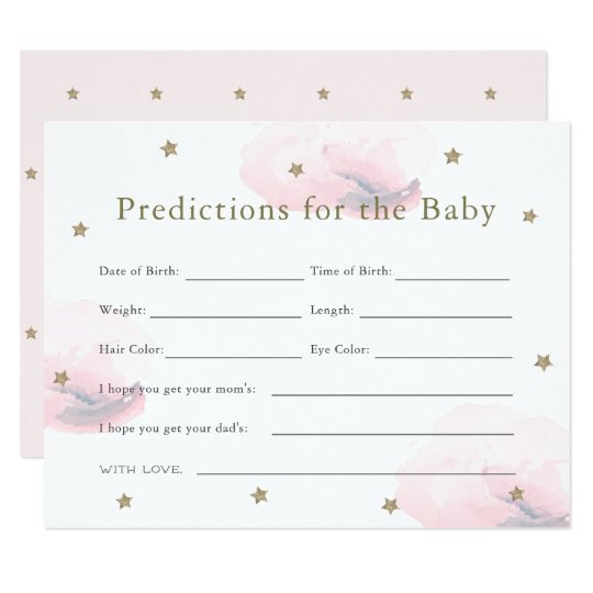 Gold Star Pink Cloud Baby Predictions Card Zazzle Com