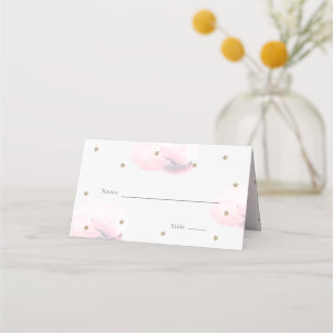 Gold Star & Pink Cloud Baby Shower Place Card