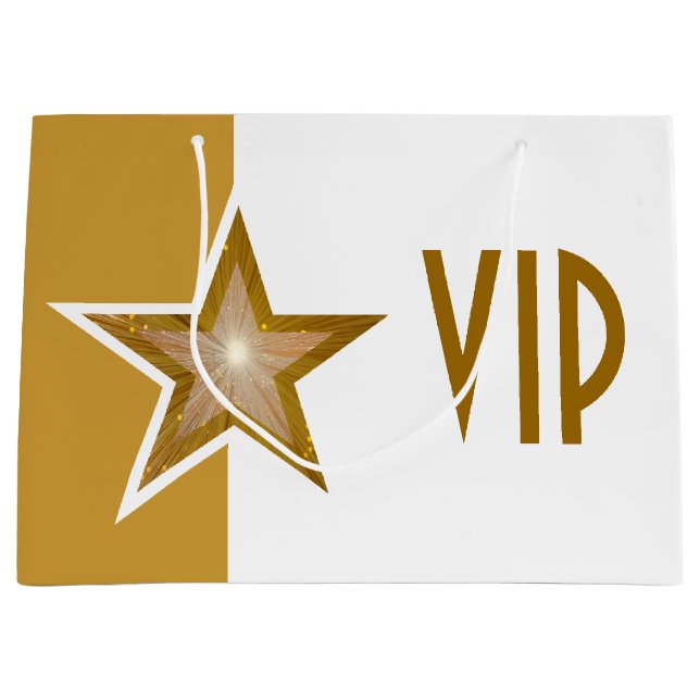 Gold Star print VIP gold white large Gift Bag (Front)