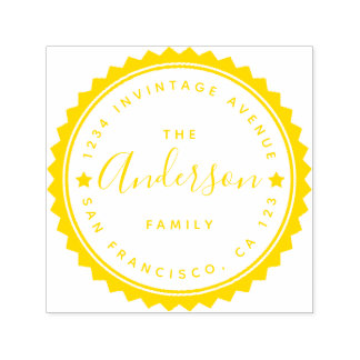 Gold Star & Script Round Typography Return Address Self-inking Stamp