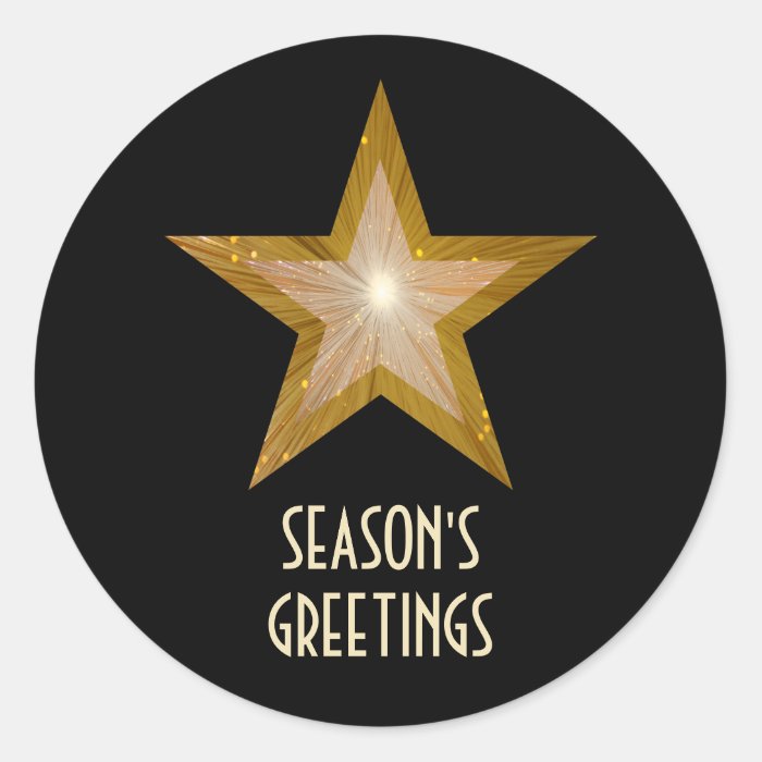 Gold Star 'Season's Greetings' round sticker black