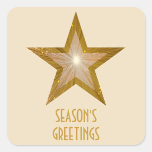 Gold Star Season's Greetings square sticker cream