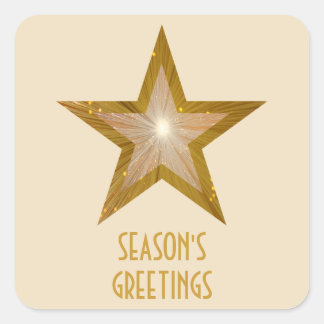 Gold Star Season's Greetings square sticker cream