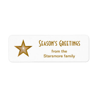 Gold Star 'Season's Greetings' text small white Label