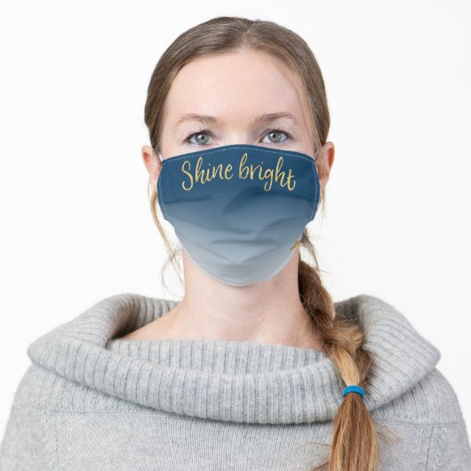 Gold Star Shine Bright Blue Ombre Adult Cloth Face Mask (Worn)