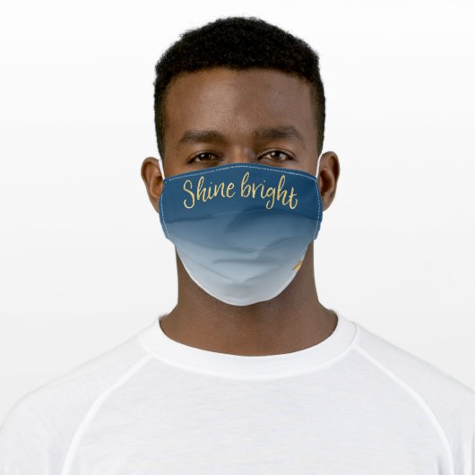 Gold Star Shine Bright Blue Ombre Adult Cloth Face Mask (Worn)
