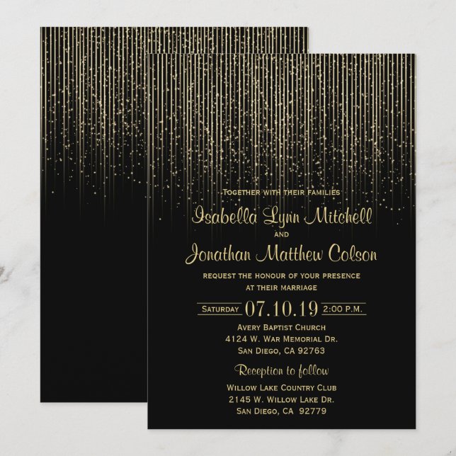 Gold Star Shower and Black Wedding Design Invitation (Front/Back)