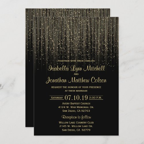 Gold Star Shower and Black Wedding Design Invitation