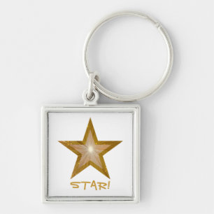 Gold Star 'STAR!' keychain square white