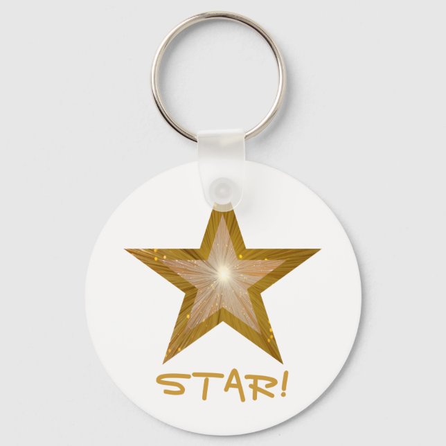 Gold Star 'STAR!' keychain white (Front)