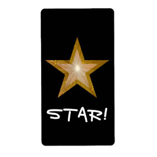 Gold Star 'STAR!' label large black
