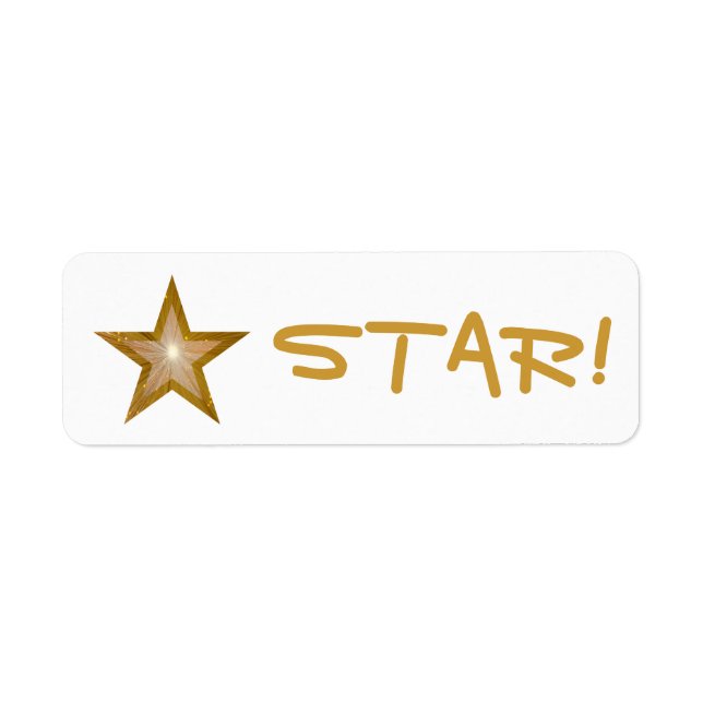 Gold Star "STAR!" label small white (Front)