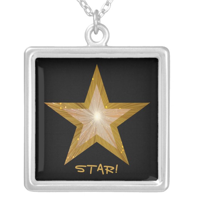Gold Star 'STAR!' necklace square black (Front)