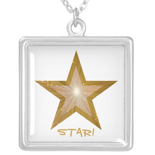 Gold Star 'STAR!' necklace square white (Front)