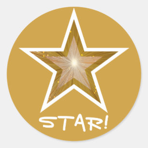 "Gold" Star 'STAR!' round sticker yellow