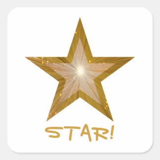 Gold Star 'STAR!' square sticker white