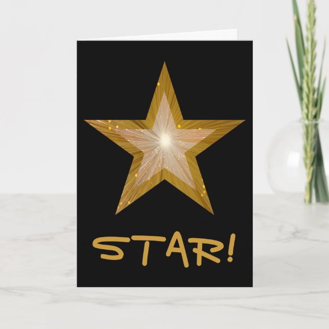 Gold Star 'STAR!' 'Well Done!' card black vertical (Front)