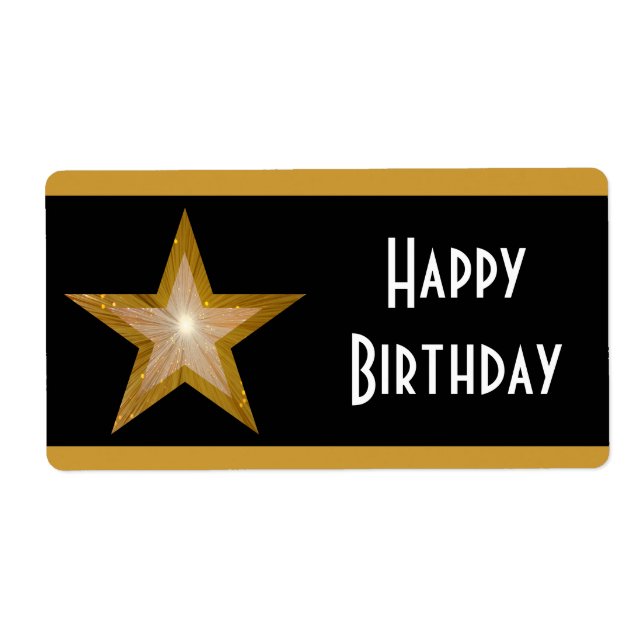 "Gold" Star stripe 'Happy Birthday' large black Label (Front)
