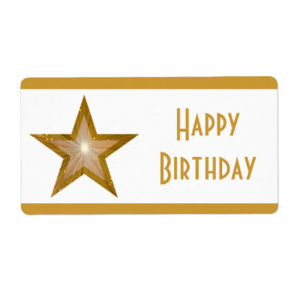 "Gold" Star stripe 'Happy Birthday' large white Label