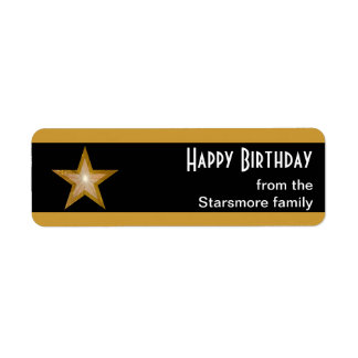 Gold Star stripe 'Happy Birthday' text small black Label