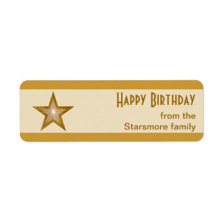 Gold Star stripe 'Happy Birthday' text small cream Label