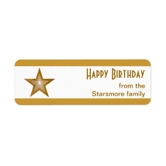Gold Star stripe 'Happy Birthday' text small white Label