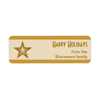 Gold Star stripe 'Happy Holidays' small cream text Label