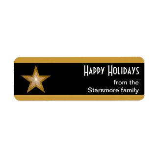 Gold Star stripe 'Happy Holidays' text black Label
