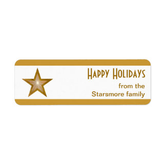 Gold Star stripe 'Happy Holidays' text small white Label